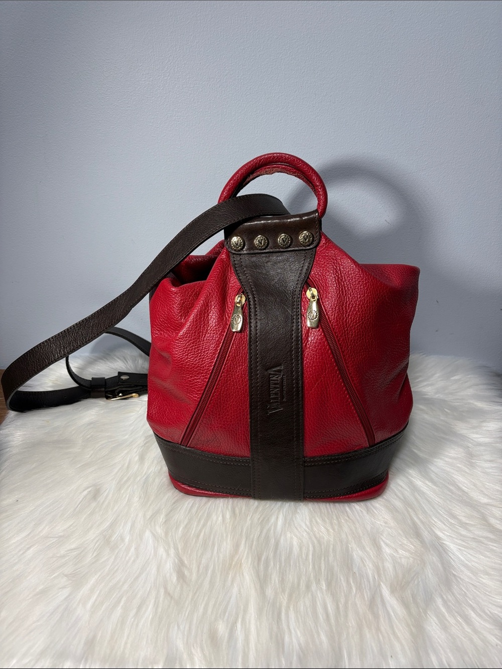 Valentina Italian Pebbled Leather Sling Bag Backpack Purse - Picture 2 of 16